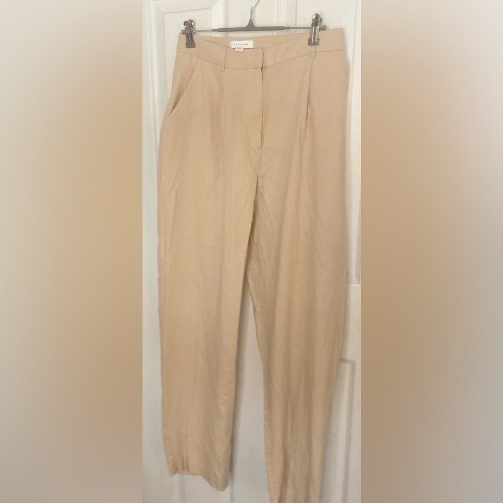 Topshop Tan Linen Blend Trousers